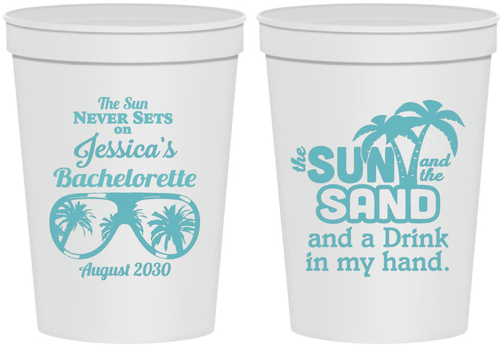 Personalized Bachelorette 16 oz Stadium Cups - Sun Sand Drink Hand | 60134