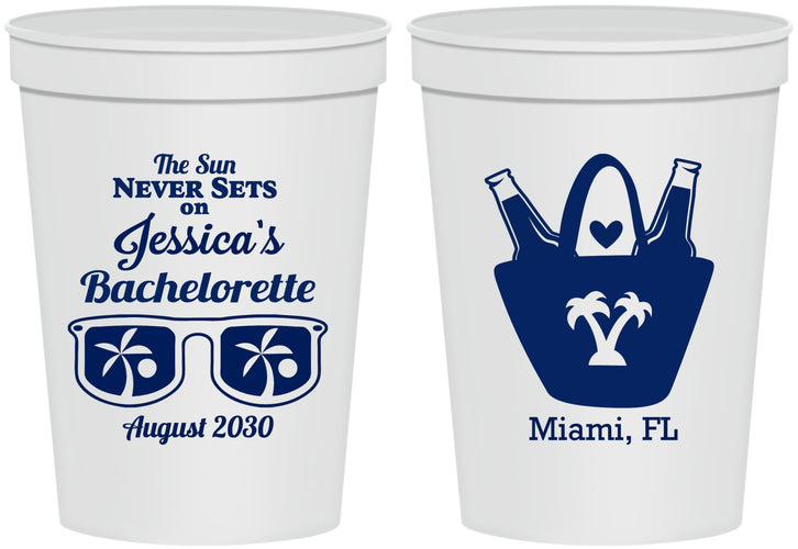 Personalized Bachelorette 16 oz Stadium Cups - Beach Sun Never Sets | 60136