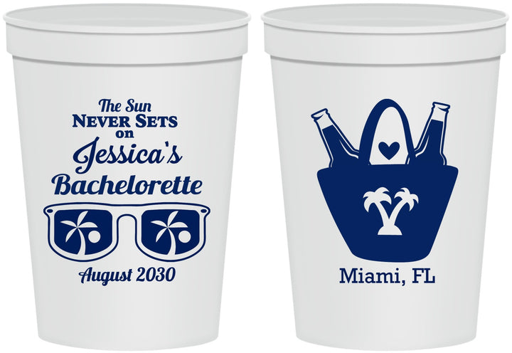 Personalized Bachelorette 16 oz Stadium Cups - Beach Sun Never Sets | 60136