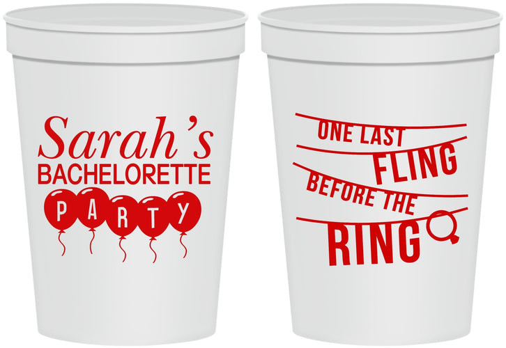 Personalized Bachelorette 16 oz Stadium Cups - Last Fling Before Rings | 60140