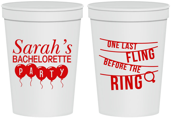 Personalized Bachelorette 16 oz Stadium Cups - Last Fling Before Rings | 60140