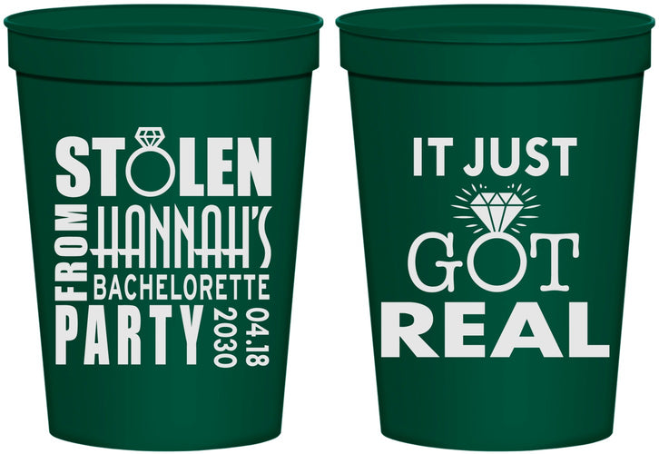 Personalized Bachelorette 16 oz Stadium Cups - Just Got Real | 60141