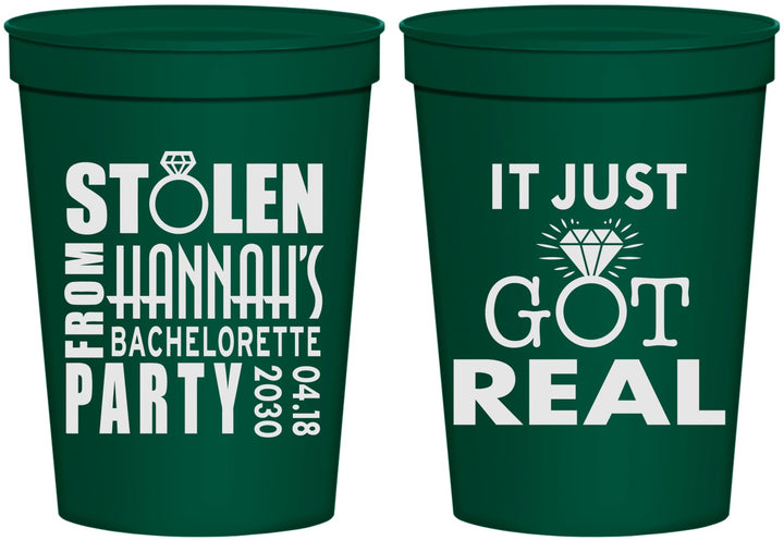 Personalized Bachelorette 16 oz Stadium Cups - Just Got Real | 60141