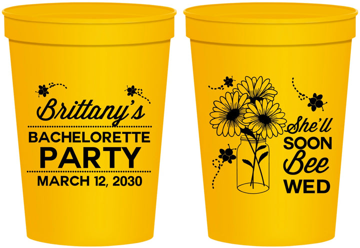 Personalized Bachelorette 16 oz Stadium Cups - She Will Soon Bee Wed | 60151