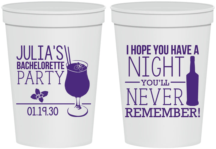 Personalized Bachelorette 16 oz Stadium Cups - Night Never Remember | 60160