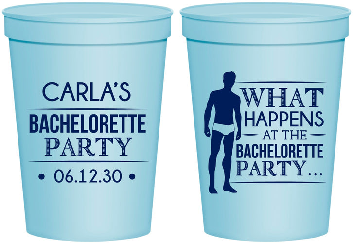 Personalized Bachelorette 16 oz Stadium Cups - What Happens | 60172