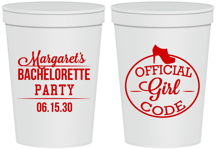 Personalized Bachelorette 16 oz Stadium Cups - Official Girl Code | 60176