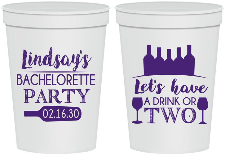 Personalized Bachelorette 16 oz Stadium Cups - Wine Drink Or Two | 60178