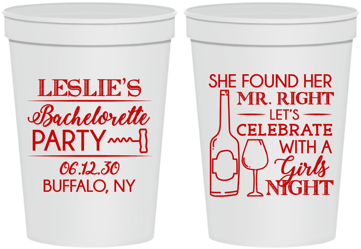 Personalized Bachelorette 16 oz Stadium Cups - Mr Right Girls Night | 60180