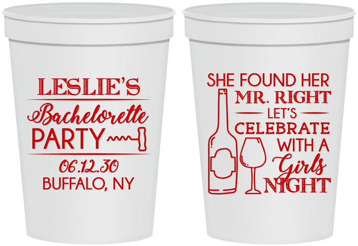 Personalized Bachelorette 16 oz Stadium Cups - Mr Right Girls Night | 60180