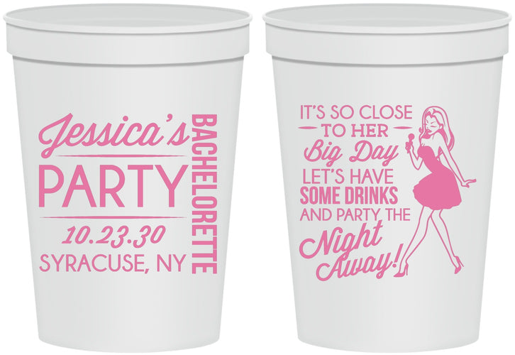Personalized Bachelorette 16 oz Stadium Cups - Drink The Night Away | 60182