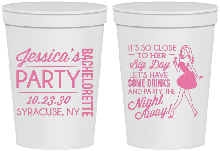 Personalized Bachelorette 16 oz Stadium Cups - Drink The Night Away | 60182