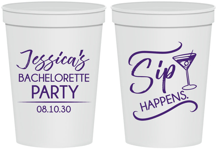 Personalized Bachelorette 16 oz Stadium Cups - Sip Happens | 60197