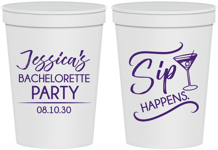 Personalized Bachelorette 16 oz Stadium Cups - Sip Happens | 60197