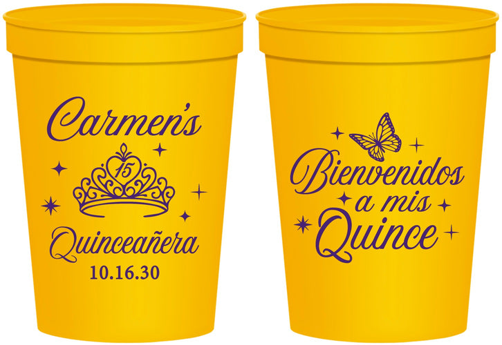 Personalized Quinceanera 16 oz Stadium Cups - Bienvenidos A Mis Quince | 70005