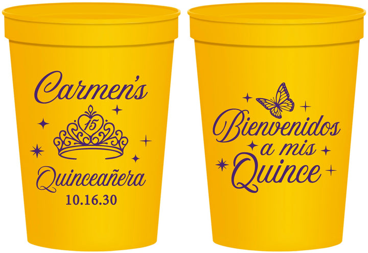 Personalized Quinceanera 16 oz Stadium Cups - Bienvenidos A Mis Quince | 70005