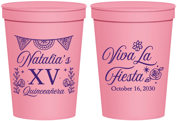 Personalized Quinceanera 16 oz Stadium Cups - Viva La Fiesta Quince | 70008
