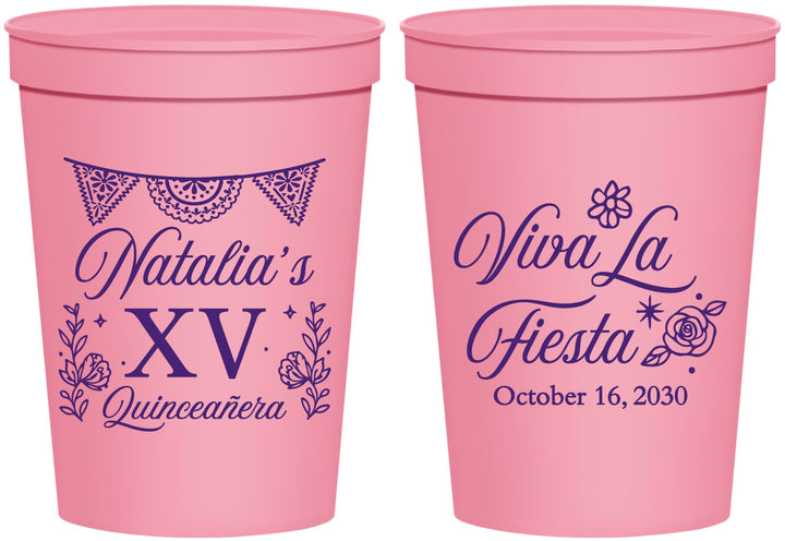 Personalized Quinceanera 16 oz Stadium Cups - Viva La Fiesta Quince | 70008