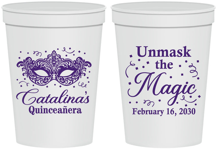 Personalized Quinceanera 16 oz Stadium Cups - Mardi Gras Quince | 70010