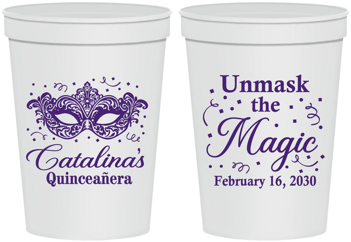Personalized Quinceanera 16 oz Stadium Cups - Mardi Gras Quince | 70010