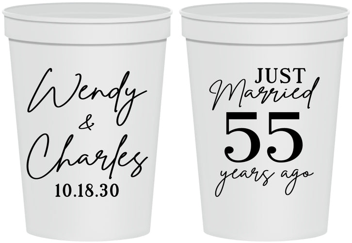 Personalized Anniversary 16 oz Stadium Cups - Just Married 55 Years Ago | 80028