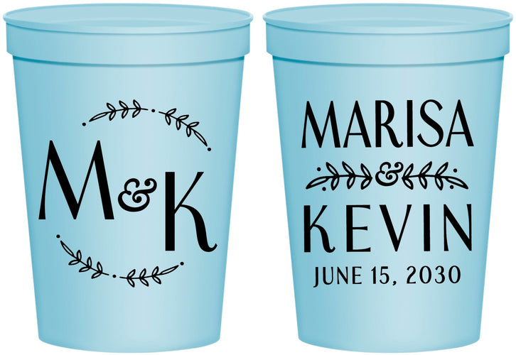 Personalized Wedding 16 oz Stadium Cups - Two Letter Monogram | 801