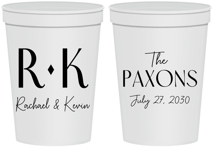 Personalized Wedding 16 oz Stadium Cups - Two Letter Monogram | 802