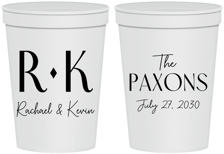 Personalized Wedding 16 oz Stadium Cups - Two Letter Monogram | 802