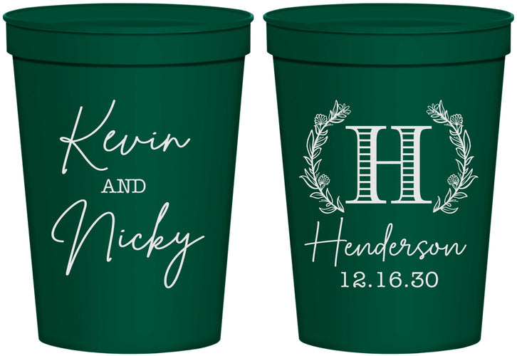 Personalized Wedding 16 oz Stadium Cups - Monogram | 805