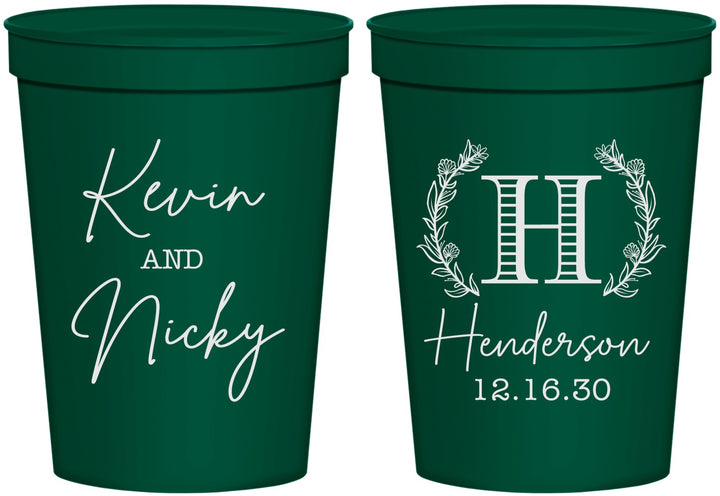 Personalized Wedding 16 oz Stadium Cups - Monogram | 805
