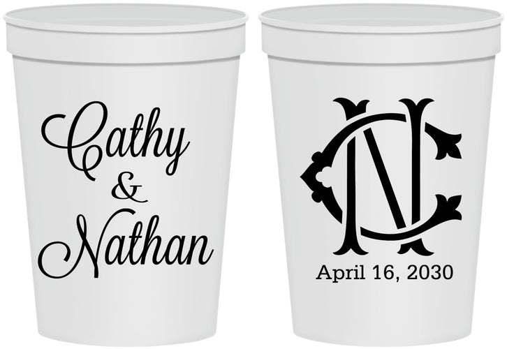 Personalized Wedding 16 oz Stadium Cups - Two Letter Monogram | 807