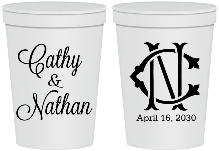 Personalized Wedding 16 oz Stadium Cups - Two Letter Monogram | 807