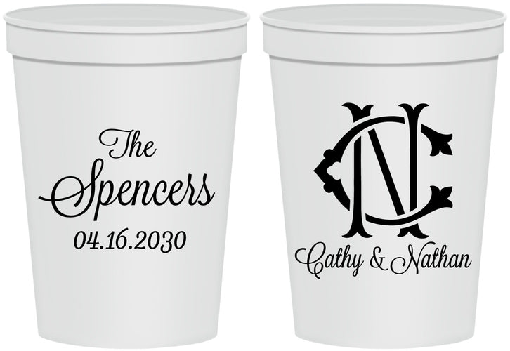 Personalized Wedding 16 oz Stadium Cups - Two Letter Monogram | 808