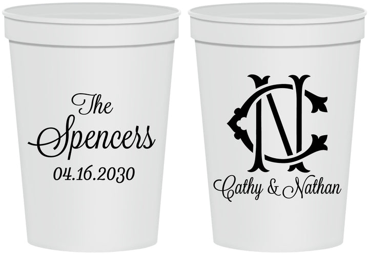 Personalized Wedding 16 oz Stadium Cups - Two Letter Monogram | 808