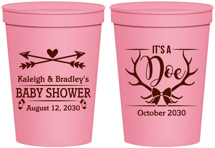 Personalized Baby Shower 16 oz Stadium Cups - It’s A Doe Antler | 90001