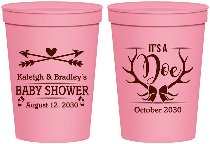 Personalized Baby Shower 16 oz Stadium Cups - It’s A Doe Antler | 90001