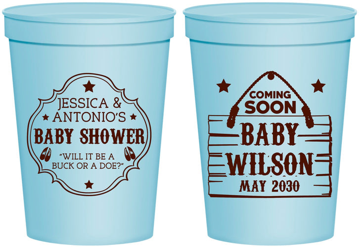 Personalized Baby Shower 16 oz Stadium Cups - Gender Reveal Buck Or Doe | 90002