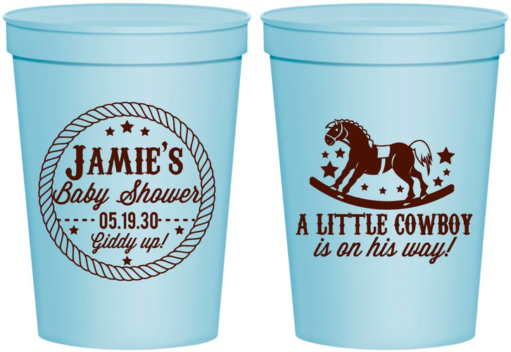 Personalized Baby Shower 16 oz Stadium Cups - Little Cowboy | 90003