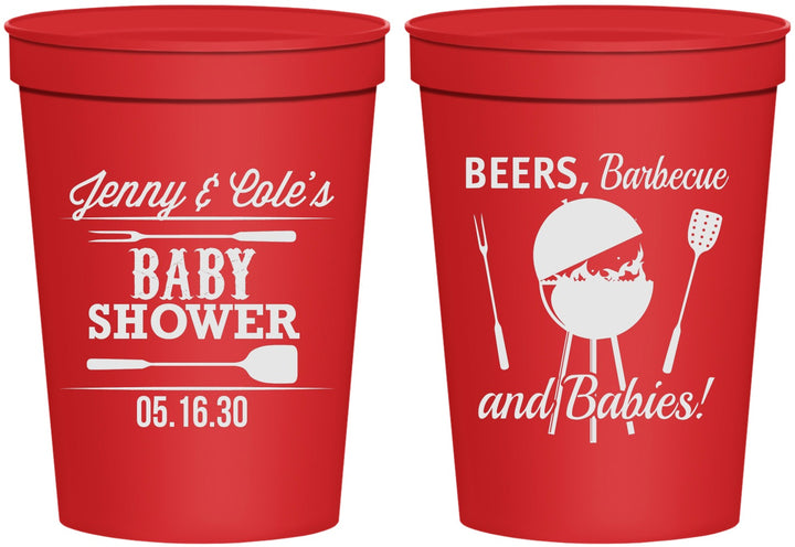 Personalized Baby Shower 16 oz Stadium Cups - Beers Bbq Babies | 90006