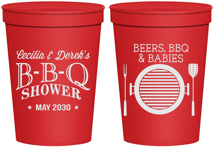 Personalized Baby Shower 16 oz Stadium Cups - Beers Bbq Babies | 90007