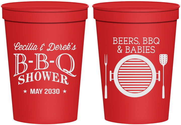 Personalized Baby Shower 16 oz Stadium Cups - Beers Bbq Babies | 90007