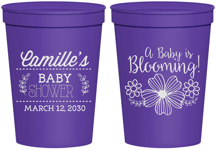 Personalized Baby Shower 16 oz Stadium Cups - Blooming | 90009