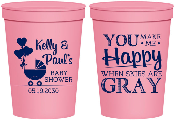 Personalized Baby Shower 16 oz Stadium Cups - You Make Me Happy | 90010
