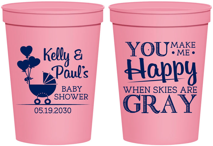 Personalized Baby Shower 16 oz Stadium Cups - You Make Me Happy | 90010