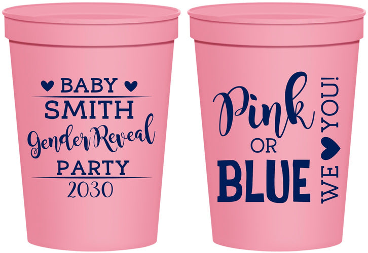Personalized Baby Shower 16 oz Stadium Cups - Gender Reveal Pink Or Blue | 90012