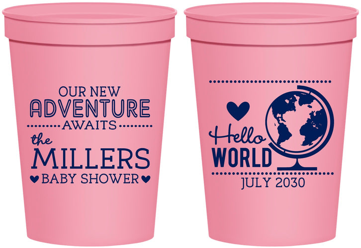 Personalized Baby Shower 16 oz Stadium Cups - Hello World | 90013
