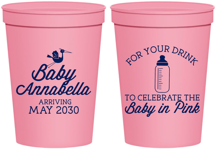 Personalized Baby Shower 16 oz Stadium Cups - Drink Baby In Pink | 90014