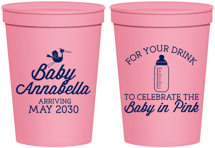Personalized Baby Shower 16 oz Stadium Cups - Drink Baby In Pink | 90014