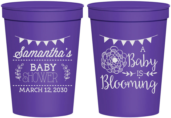 Personalized Baby Shower 16 oz Stadium Cups - Blooming | 90020