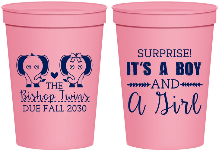 Personalized Baby Shower 16 oz Stadium Cups - Twins Boy And Girl | 90026